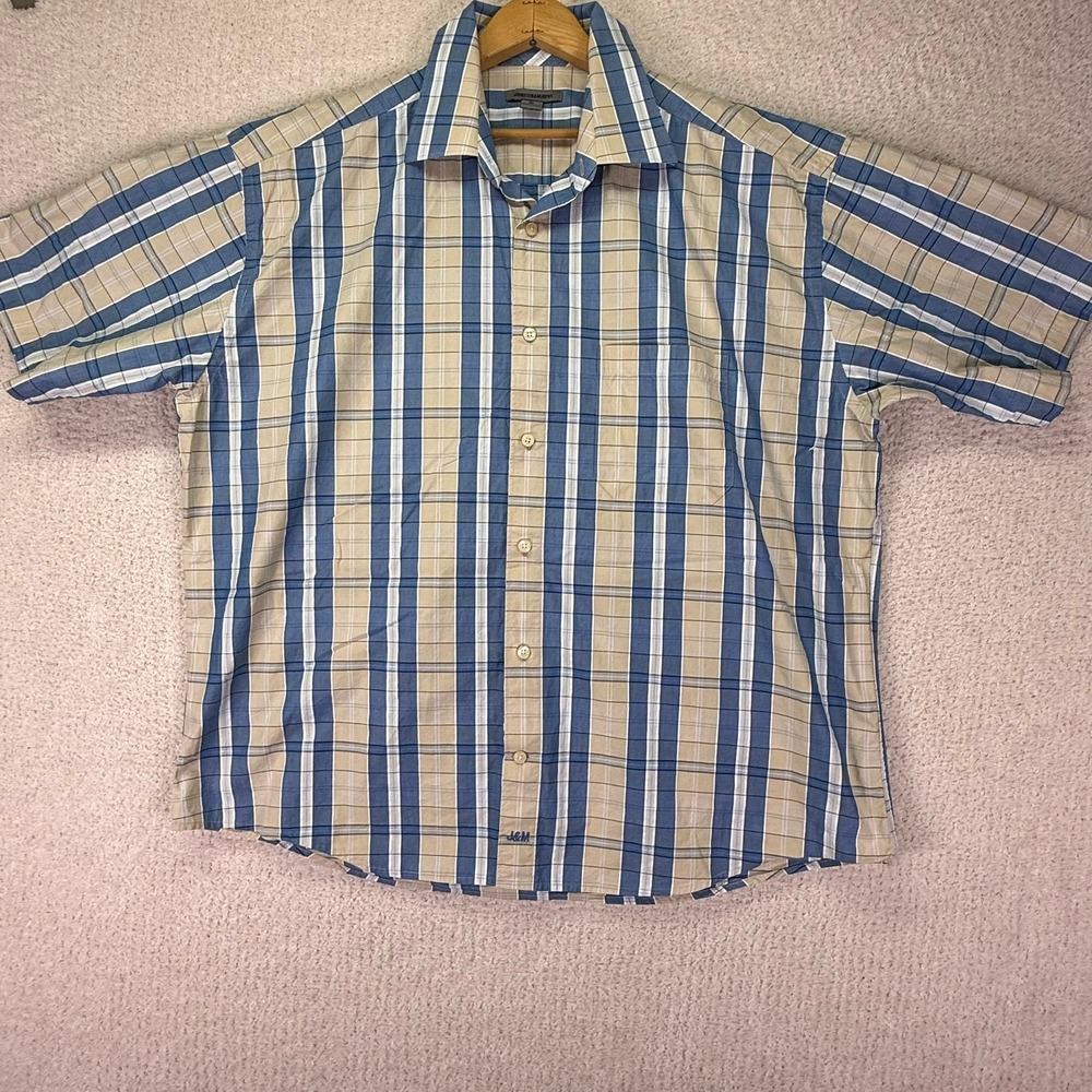 Johnston & Murphy Plaid Shirt Short Sleeve Button‎ Up Casual XL